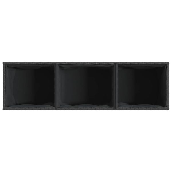 Градински сандък с 3 саксии, черен, 105x30x32 см, полиратан