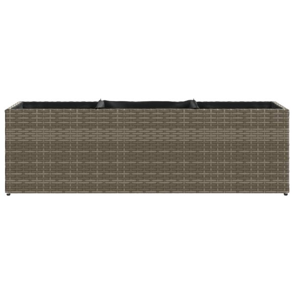 Градински плантер с 3 саксии, сив, 105x30x32 см, полиратан