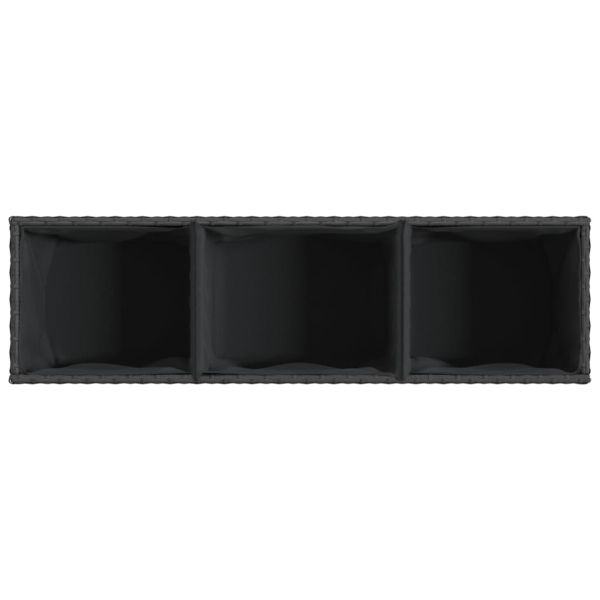Външен плантер с колела и 3 саксии черен 107x32x38 см полиратан