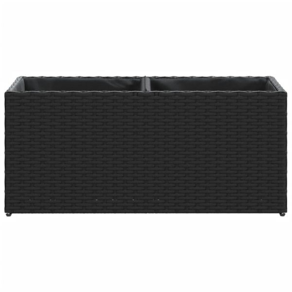 Градински плантер с 2 саксии, черен, 72x30x32 см, полиратан