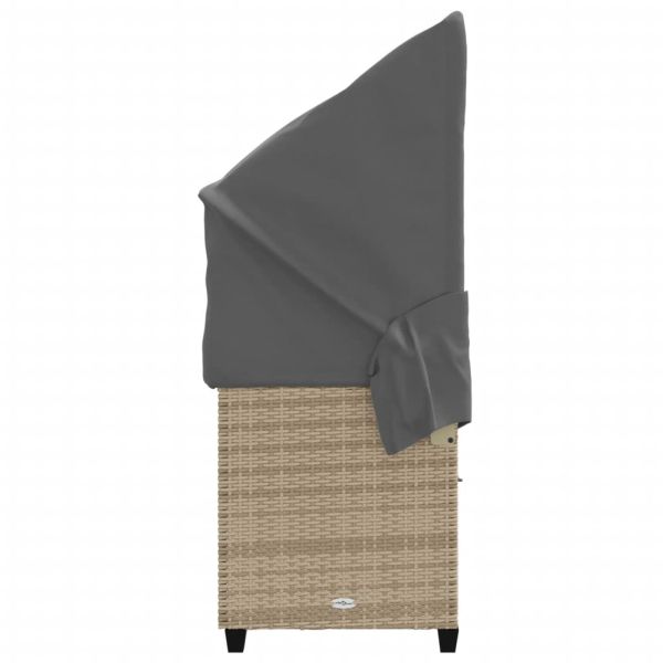 Шезлонг със сенник и възглавници, бежов, полиратан