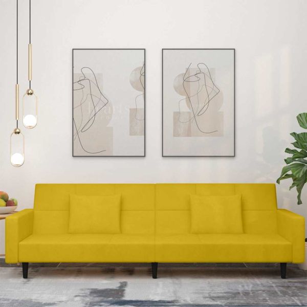 2-местно разтегателно канапе с две възглавници, жълто, кадифе