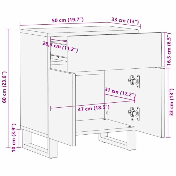 Нощен шкаф Естествен 50 x 33 x 60 см Солидно мангово дърво
