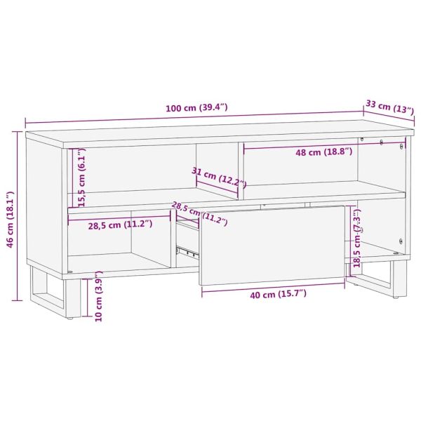 ТВ шкаф с рафт Кафяво 100 x 33 x 46 см Солидно мангово дърво