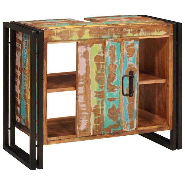 Шкаф за мивка с рафт Многоцветен Солидно възстановено дърво