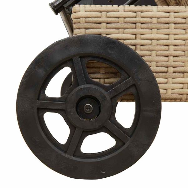 Шезлонг с колелца и шалте, бежов, полиратан