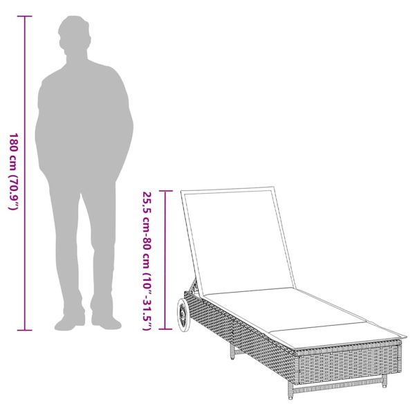 Шезлонг с колелца и шалте, бежов, полиратан