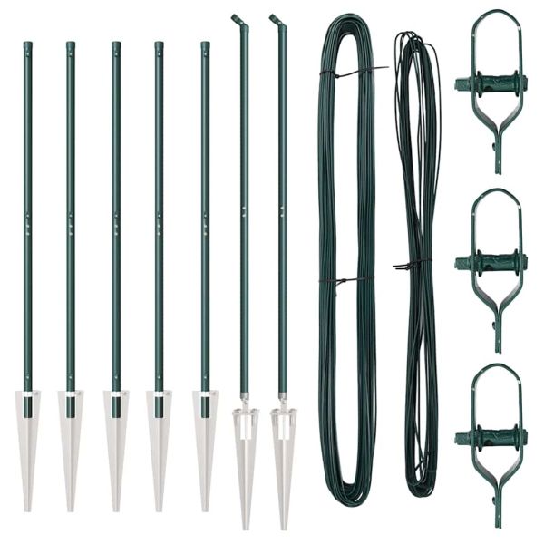 Стълб за ограда. 7 pcs Зелен Стомана