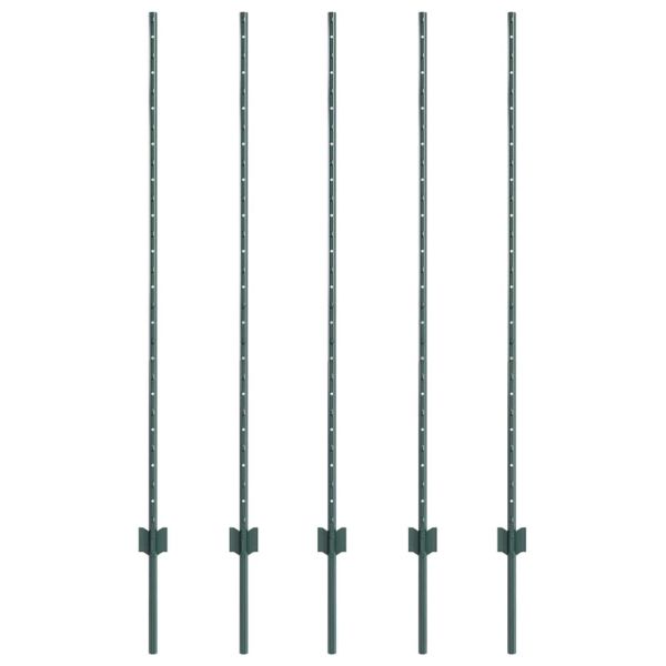 Стълб за ограда. 5 pcs Зелен 140 cm Стомана