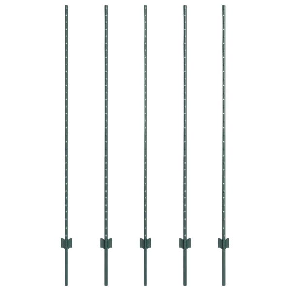 Стълб за ограда. 5 pcs Зелен 150 cm Стомана