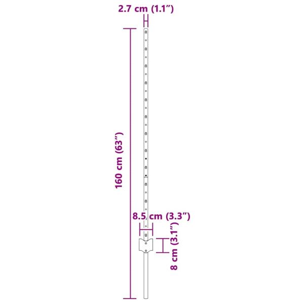 Стълб за ограда. 11 pcs Сив 120 cm Стомана