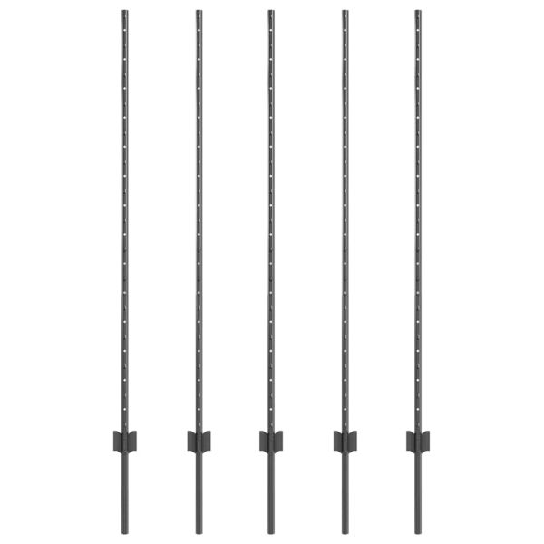 Стълб за ограда. 5 pcs Сив 140 cm Стомана