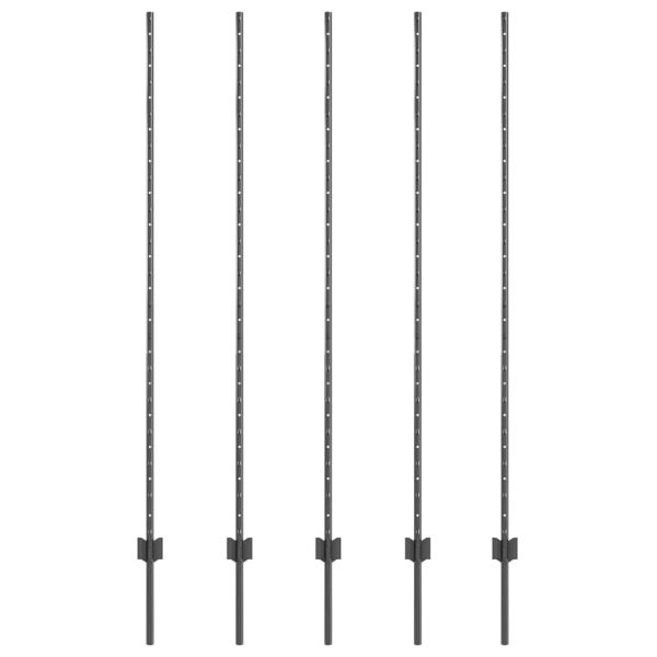 Стълб за ограда. 5 pcs Сив 150 cm Стомана