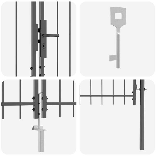 Градинска врата с заключване Сив 125 х 500 см Стомана