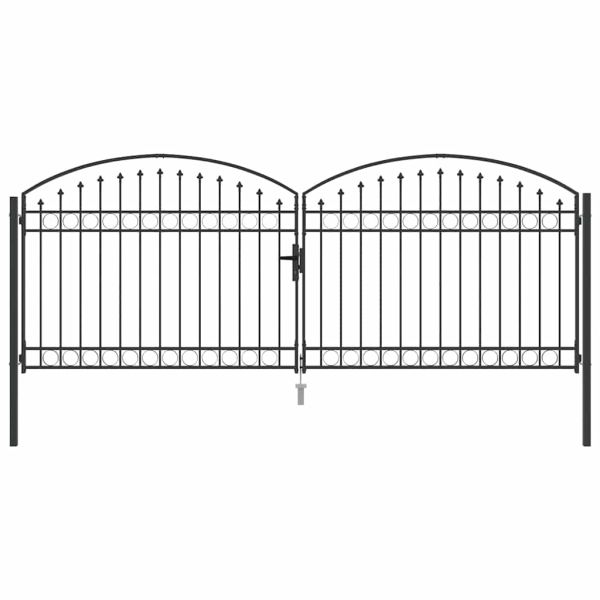 Врата за ограда с заключване Сив 301 x 224.5 см Стомана