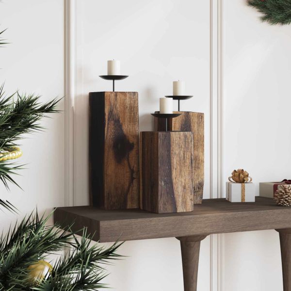 Свещник 3 pcs Естествен Масивна регенерирана дървесина