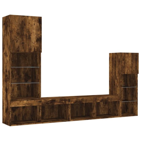 ТВ стенни модули с LED, 4 части, опушен дъб, инженерно дърво