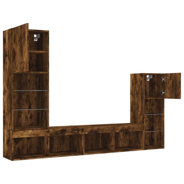 ТВ стенни модули с LED, 4 части, опушен дъб, инженерно дърво