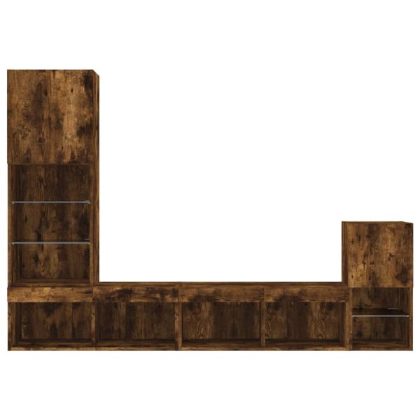 ТВ стенни модули с LED, 4 части, опушен дъб, инженерно дърво