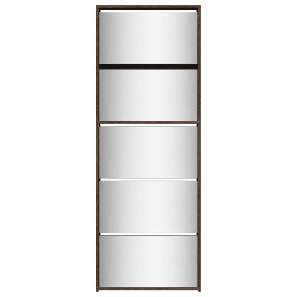 Шкаф за обувки с огледало, 5 нива, кафяв дъб, 63x17x169,5 см