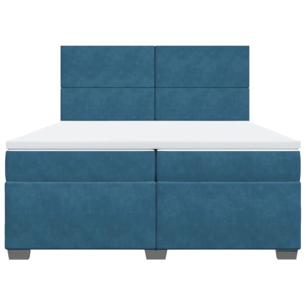 Боксспринг легло с матрак, синьо, 200x200 см, кадифе