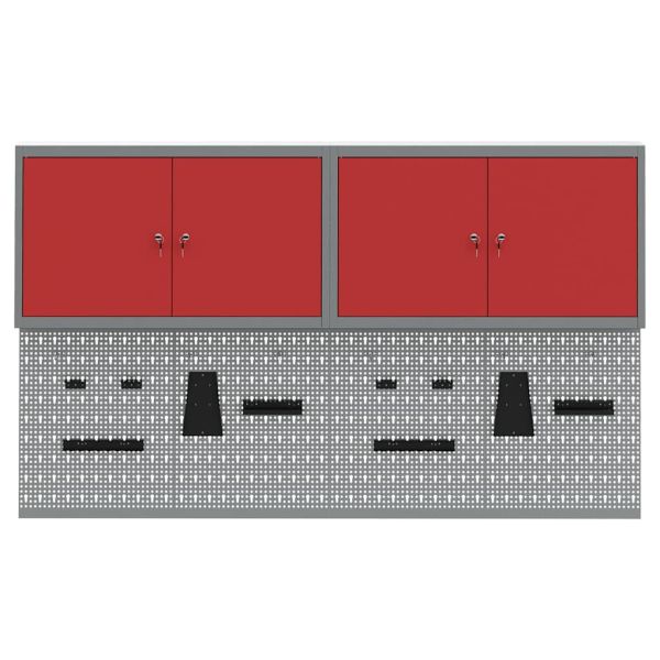 Комплект инструментален шкаф с рафт с заключване 6 pcs Червено