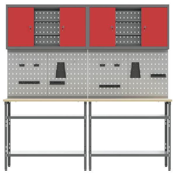 Комплект работна маса 8 pcs Червено Прахово боядисана стомана