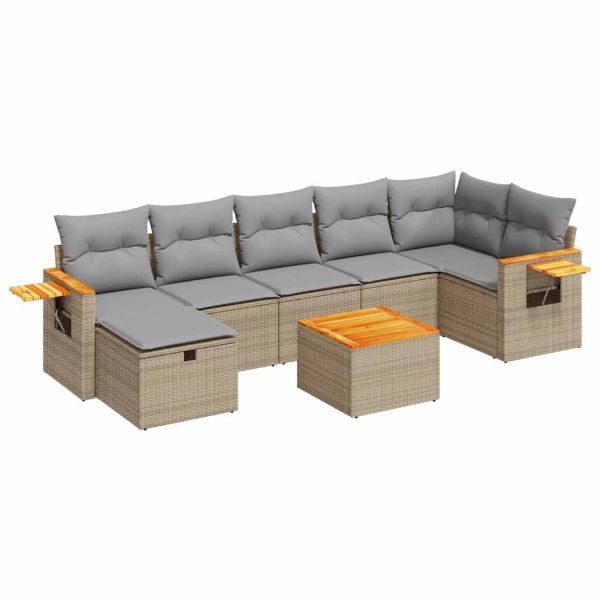 Градински диван с възглавници, 8 части, бежов полиратан