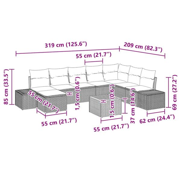 Градински Софа Комплект 9 pcs бежово и светлосиво
