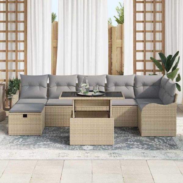 Градински Софа Комплект с възглавница 8 pcs Бежово Полиратан