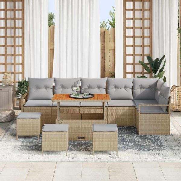 Градински Софа Комплект с възглавница 10 pcs Бежов и Светло Сив