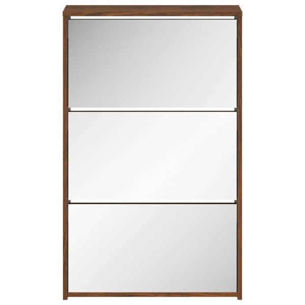 Шкаф за обувки с огледало, 2 нива, кафяв дъб, 63x17x102,5 см
