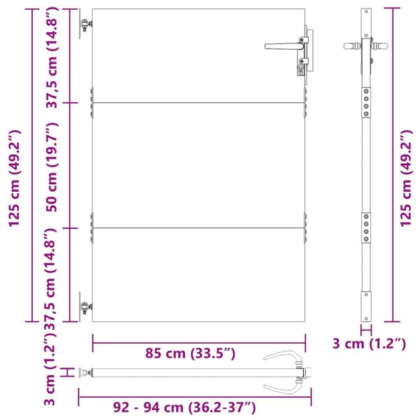 Градинска врата Черно 85 x 125 cm Прахово покритие стомана