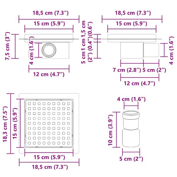Дренаж за душ с точки Сребрист 15 x 15 см
