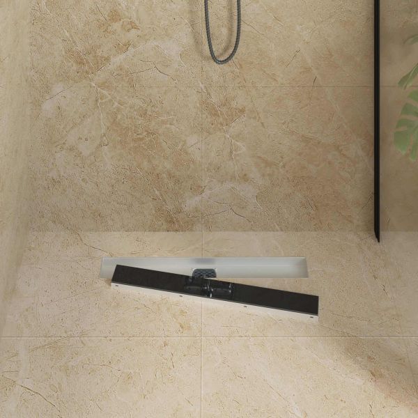 Душов дренаж с стъклен капак и 360° сифона Черно 60 cm