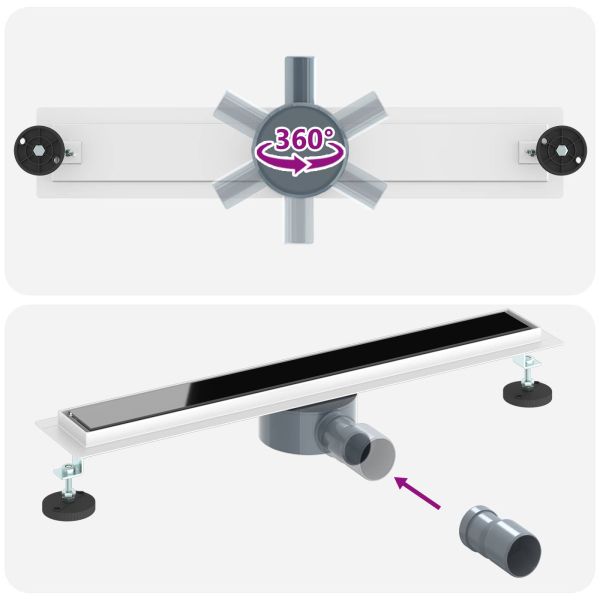 Душов дренаж с стъклен капак и 360° сифона Черно 60 cm