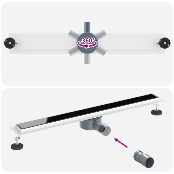 Душов дренаж с стъклен капак и 360° сифона Черно 80 cm