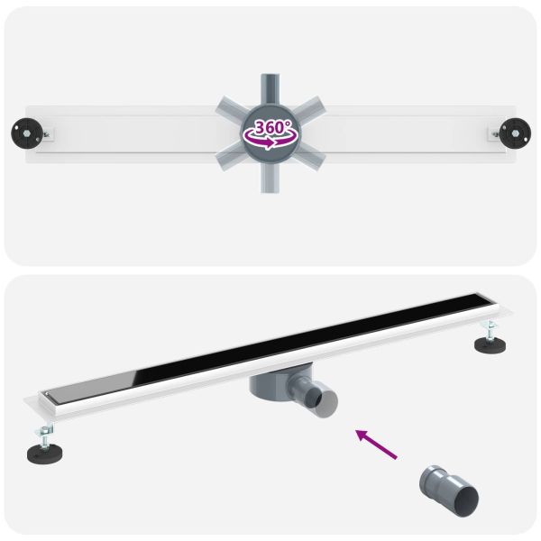 Душов дренаж с стъклен капак и 360° сифона Черно 90 cm