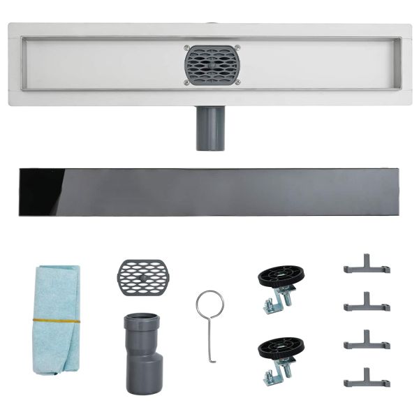 Душов дренаж с стъклен капак и 360° сифона Черно 100 cm