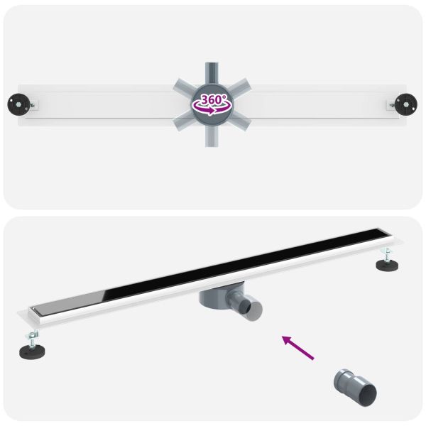 Душов дренаж с стъклен капак и 360° сифона Черно 100 cm