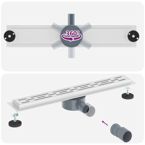 Душов дренаж с стъклен капак и 360° сифона Сребрист 60 cm