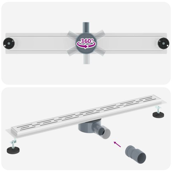 Душов дренаж с стъклен капак и 360° сифона Сребрист 80 cm