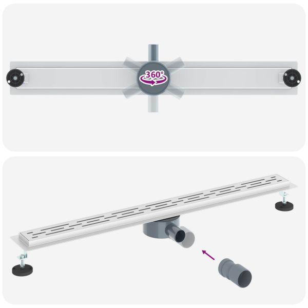 Душов дренаж с стъклен капак и 360° сифона Сребрист 90 cm