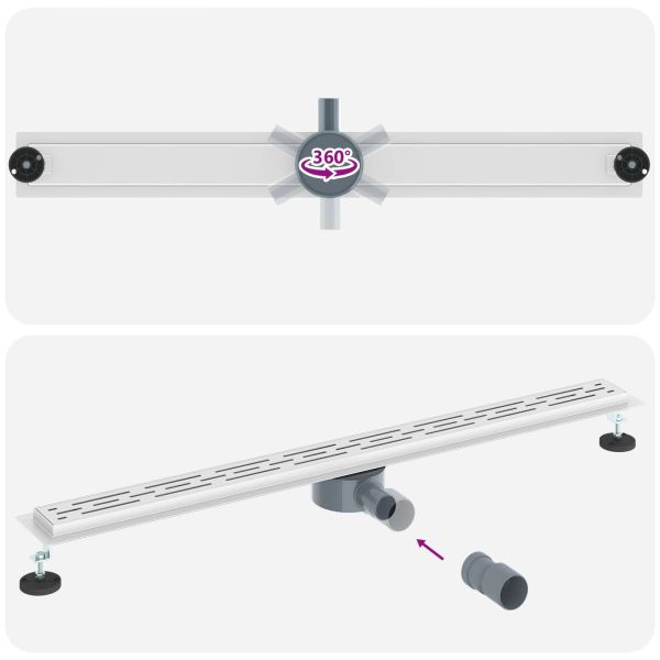 Душов дренаж с стъклен капак и 360° сифона Сребрист 100 cm