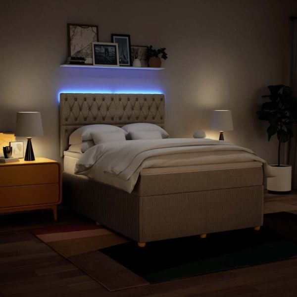 Боксспринг легло с матрак, кремава, 160x200 см, плат