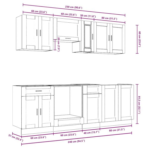 Комплект кухненски шкафове от 8 части "Porto" - бетонно сив, инженерно дърво