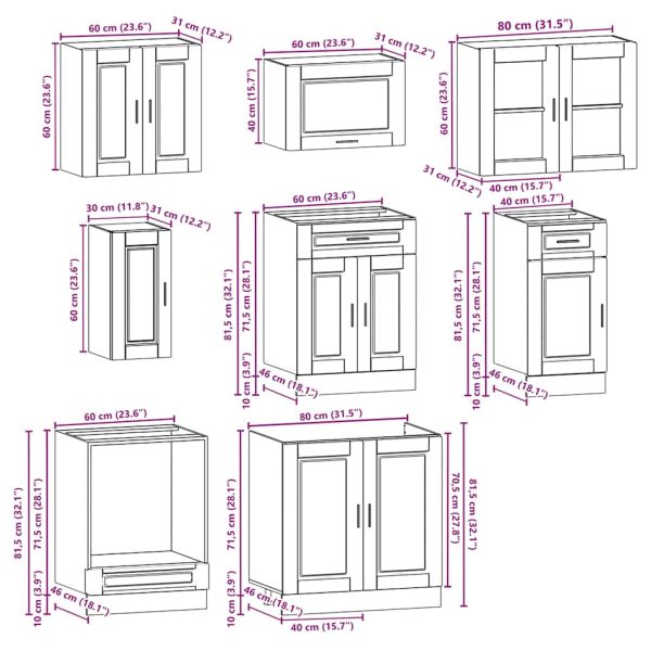 Комплект кухненски шкафове от 8 части Kalmar, инженерно дърво