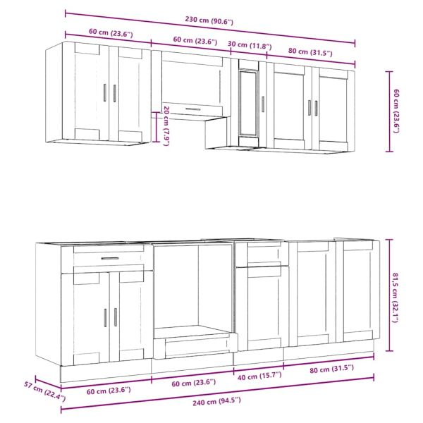 Комплект кухненски шкафове от 8 части Kalmar, инженерно дърво