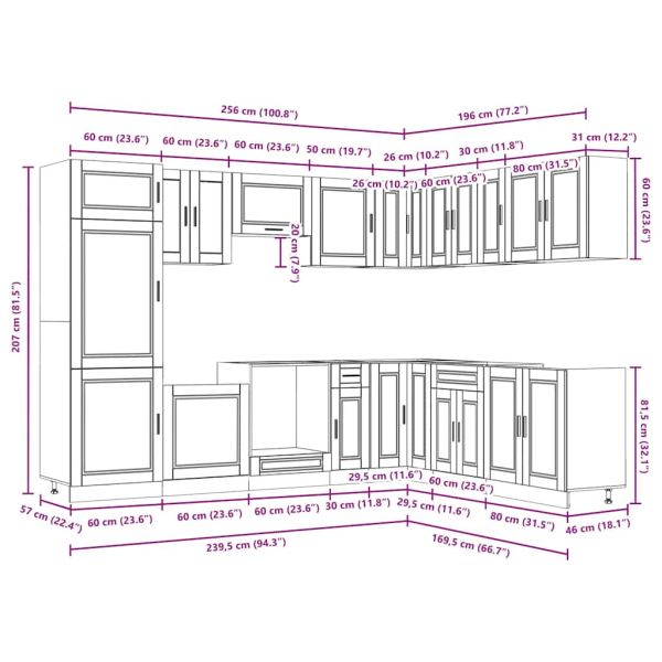 Комплект кухненски шкафове от 14 части Porto, инженерно дърво