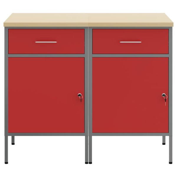 Работен кабинет с чекмедже 2 pcs Червен и сив 100 x 55 x 85 см
